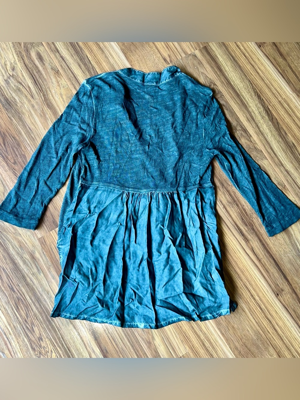 XCVI Washed Gray Ruffle-Front Long Sleeve Tunic - Picture 2 of 4